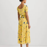 Lauren Ralph Lauren Floral Georgette Puff-Sleeve Midi Dress In Yellow Multi