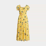 Lauren Ralph Lauren Floral Georgette Puff-Sleeve Midi Dress Yellow Multi