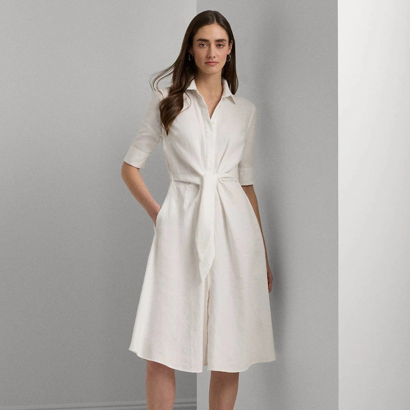 HOT ! Ralph Lauren Linen White Shirt Dress Lauren Ralph Lauren Linen  Shirtdress In White