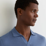 Reis Polo Open Collar Merino Wool In Nordic Blue