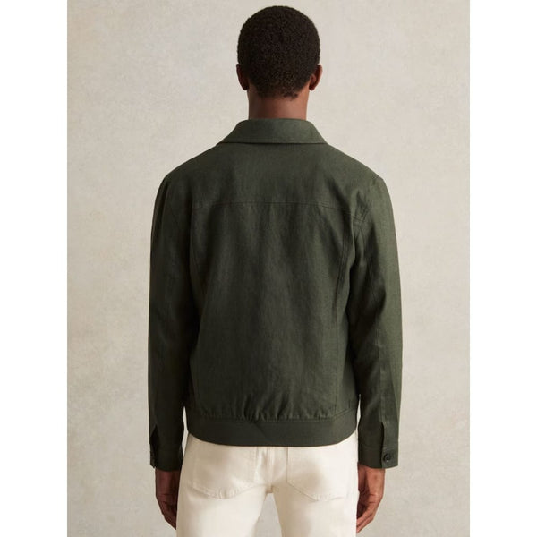 Reiss Adam Linen Four-Pocket Jacket In Khaki Green