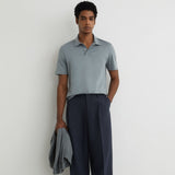 Reiss Airwater Cotton Steel Polo Shirt Blue