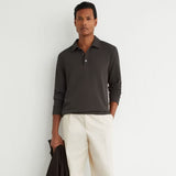 Reiss Alba Textured Long-Sleeve Polo Shirt In Brown