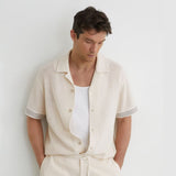 Reiss Aliso Cotton-Blend Tape-Trim Crochet Shirt In Off White