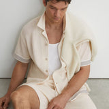 Reiss Aliso Cotton-Blend Tape-Trim Crochet Shirt In Off White