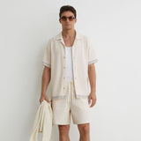 Reiss Aliso Cotton-Blend Tape-Trim Crochet Shirt In Off White