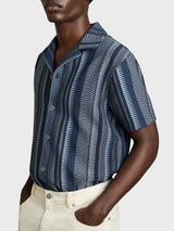 Reiss Archer Aztec-Stripe Cuban-Collar Shirt In Navy