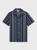Reiss Archer Aztec-Stripe Cuban-Collar Shirt In Navy