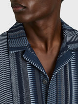 Reiss Archer Aztec-Stripe Cuban-Collar Shirt In Navy