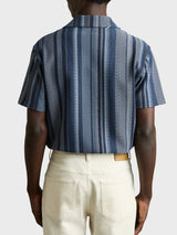 Reiss Archer Aztec-Stripe Cuban-Collar Shirt In Navy