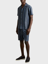 Reiss Archer Aztec-Stripe Cuban-Collar Shirt In Navy