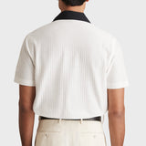 Reiss Aster Cotton Textured Colour-Block Shirt In White/Navy