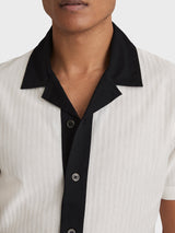Reiss Aster Cotton Textured Colour-Block Shirt In White/Navy