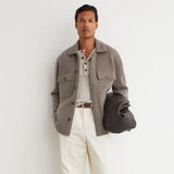 Reiss Banstead Brushed Wool Button-Through Relaxed Overshirt In Taupe Brown