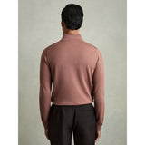 Reiss Blackhall Merino Wool Half-Zip Funnel Neck Jumper in Dusty Blush Pink