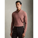 Reiss Blackhall Merino Wool Half-Zip Funnel Neck Jumper in Dusty Blush Pink