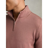 Reiss Blackhall Merino Wool Half-Zip Funnel Neck Jumper in Dusty Blush Pink