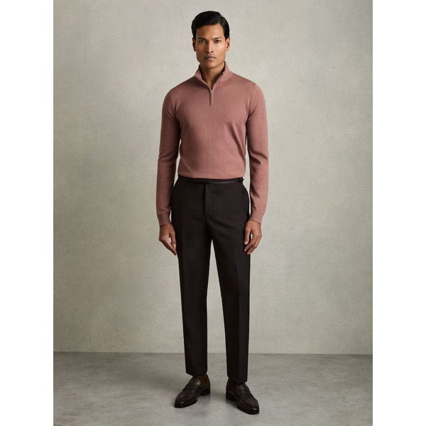 Reiss Blackhall Merino Wool Half-Zip Funnel Neck Jumper in Dusty Blush Pink