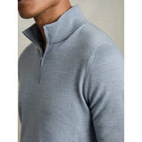 Reiss Blackhall Merino Wool Half-Zip Funnel Neck Jumper In Soft Blue Melange