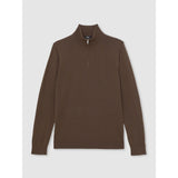 Reiss Blackhall Merino Wool Half-Zip Jumper in Chocolate Brown