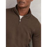 Reiss Blackhall Merino Wool Half-Zip Jumper in Chocolate Brown