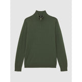 Reiss Blackhall Merino Wool Half-Zip Jumper in Kale Green