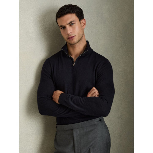 Reiss Blackhall Merino Wool Half-Zip Jumper in Navy