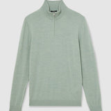 Reiss Blackhall Merino Wool Half-Zip Jumper in Sage Green Melange