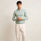 Reiss Blackhall Merino Wool Half-Zip Jumper in Sage Green Melange