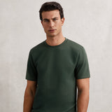 Reiss Bradley Premium Interlock Crew-Neck T-Shirt in Dark Sage Green