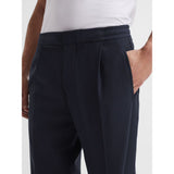 Reiss Brighton Relaxed Drawstring Trousers with Turn-Ups in Navy