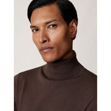Reiss Caine Merino Wool Roll-Neck Jumper in Chocolate Brown
