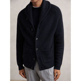 Reiss Cannon Shawl-Collar Cardigan With Wool in Navy