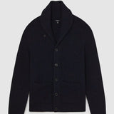 Reiss Cannon Shawl-Collar Cardigan With Wool in Navy
