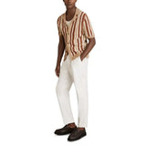 Reiss Carrington Crochet Camp Shirt In Camel Multi