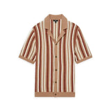 Reiss Carrington Crochet Camp Shirt In Camel Multi