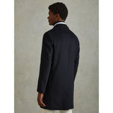 Reiss Clark Wool Blend Single Breasted Epsom Overcoat in Navy