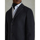 Reiss Clark Wool Blend Single Breasted Epsom Overcoat in Navy