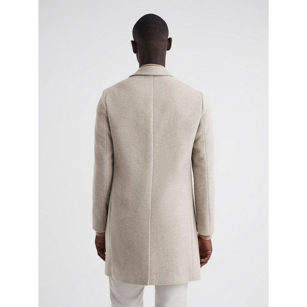 Reiss Clark Wool Blend Single Breasted Epsom Overcoat In Stone Melange