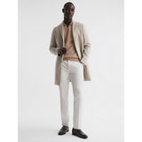 Reiss Clark Wool Blend Single Breasted Epsom Overcoat In Stone Melange