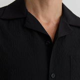 Reiss Crinkle Textured Shirt Cuban Black