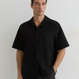 Reiss Crinkle Textured Shirt Cuban Black