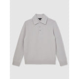 Reiss Deansgate Wool-Blend Polo Jumper with Cashmere in Ice Grey