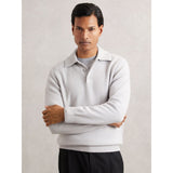 Reiss Deansgate Wool-Blend Polo Jumper with Cashmere in Ice Grey