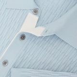 Reiss Era Textured-Knit Half-Button Polo Shirt in Soft Blue