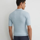 Reiss Era Textured-Knit Half-Button Polo Shirt in Soft Blue