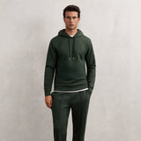 Reiss Fabien Premium Interlock-Jersey Hoodie in Dark Sage Green