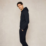 Reiss Fabien Premium Interlock-Jersey Hoodie in Navy Blue