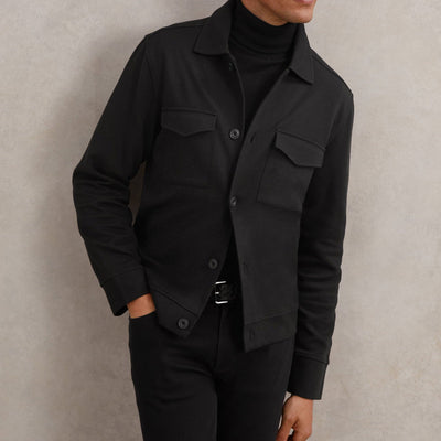 Reiss Finley Twill Twin-Pocket Overshirt in Black