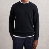 Reiss Foulton Wool-Cashmere Reverse-Seam Jumper in Navy